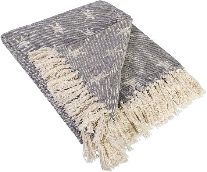 DII 4TH of July Patriotic Throw Blanket with Decorative Tassles, Use for Chair, Couch, Bed, Picnic, Camping, Beach, & Just Staying Cozy at Home (50 x 60), Star Gray