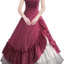 Women's Gothic Victorian Dress Vintage Civil War Ball Gown Masquerade Dresses (Medium, Red)