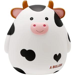 H&W Cow Piggy Bank, Unbreakable Coin Box for Kids, Cute Animal Money Bank Birthday for Boys Girls,Coin Saving Boxes (White) (Small)