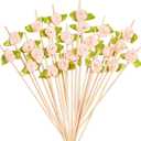 Rose Cocktail Picks - 100 Counts Cute Flower Long Toothpicks for Appetizers, Decorative Bamboo Sticks for Party Wedding, Fancy Mini Skewers for Food Fruit and Drinks (Pink)