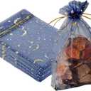 YHJZ 100PCS Moon Star Organza Bags, 4x6 inches (10x15cm) Small Mesh Bags Drawstring for Wedding, Party, Festival (Blue)