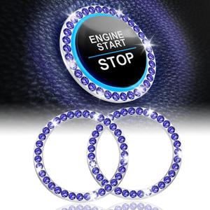 LivTee 2 PCS Crystal Rhinestone Car Engine Start Stop Decoration Ring, Bling Car Interior Accessories for Women, Push to Start Button Cover Sticker, Automotive Decals, Dark Blue