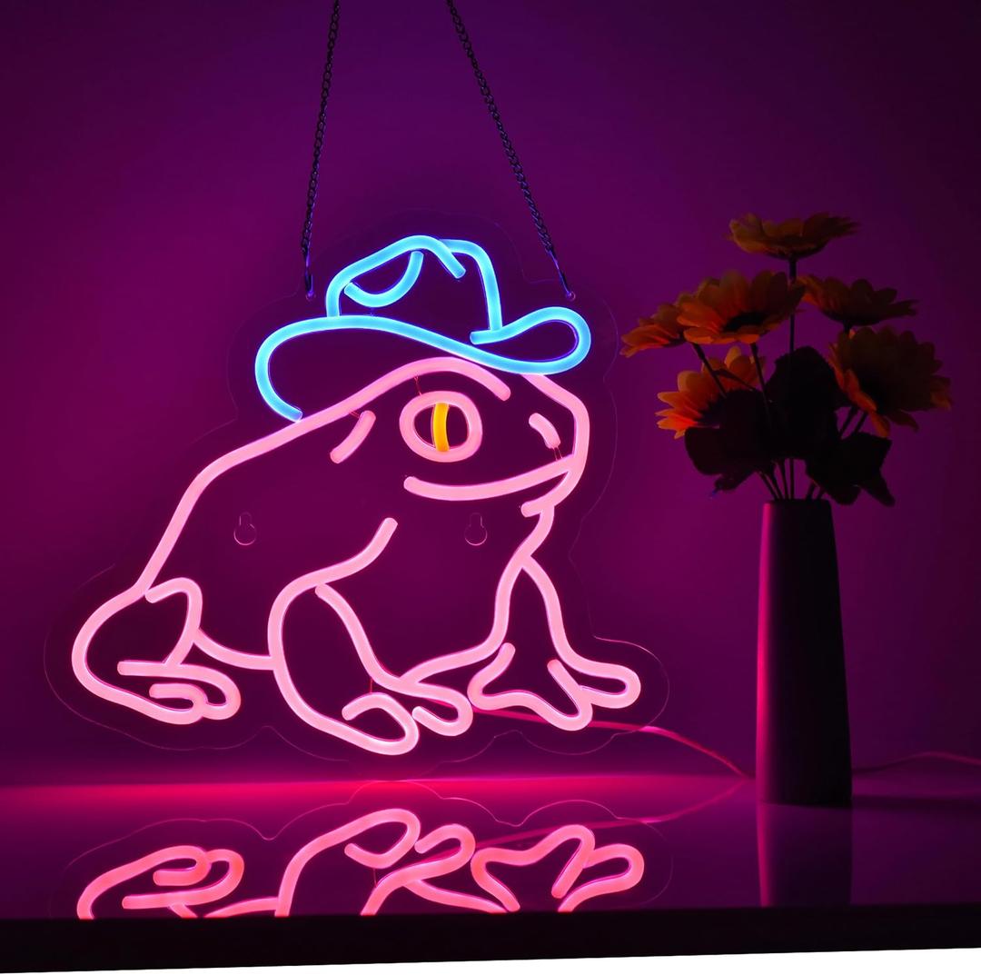Neon Sign for Wall Dcor Dimmable LED Frog Neon Signs USB Powered Neon Art Sign for Pub Store Man Cave Party(Pink+Blue)