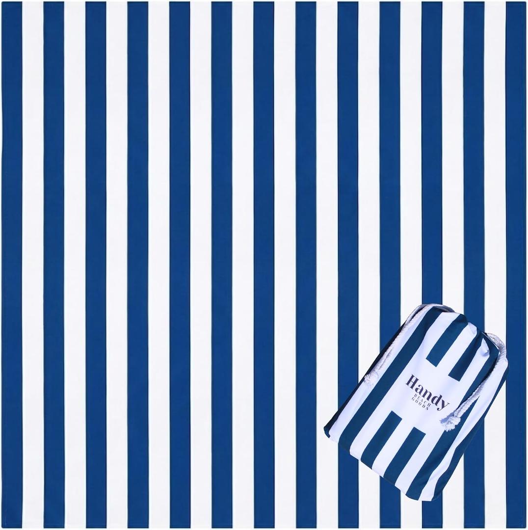 Handy Beach Picnic Blanket 7' X 7' Extra Large, Sandproof, Windproof, Waterproof, Hole for Beach Umbrella, Corner Sand Pockets, Full XL