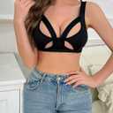 WDIRARA Women's Cut Out Cotton Bralette Underwire Bras Wireless Bralette Stretchy Bra (Black, S)