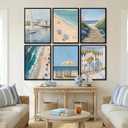 6pcs Coastal Canvas Wall Art Blue Beach Hydrangea Themed Posters Prints Sailboat Bike Flowers beach umbrellas Pictures Wall Decor Ocean View Paintings for Dormitory Apartment Home Decor Unframed, 10"L x 8"W