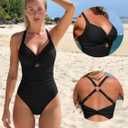 OQQ Womens One Piece Swimsuit Tummy Control V Neck Twist Front Bathing Suit Cutout Full Coverage Slimming Swimwear (Black, L)