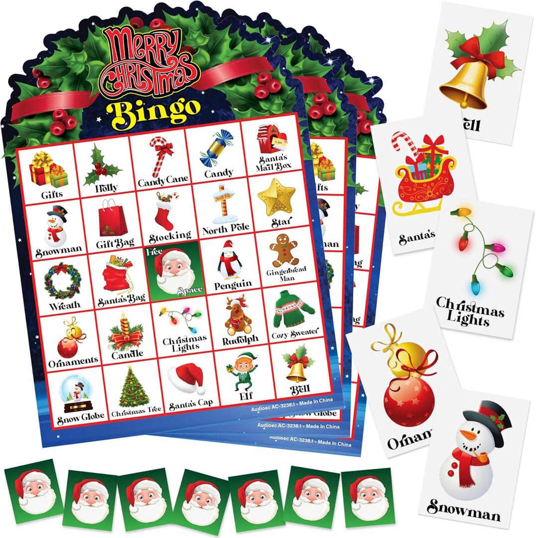 3 x ArtCreativity Christmas Bingo Game - 30 Players Kids Christmas Bingo - Holiday 30 Player Cards for Family Game Night - Christmas Games for Classroom