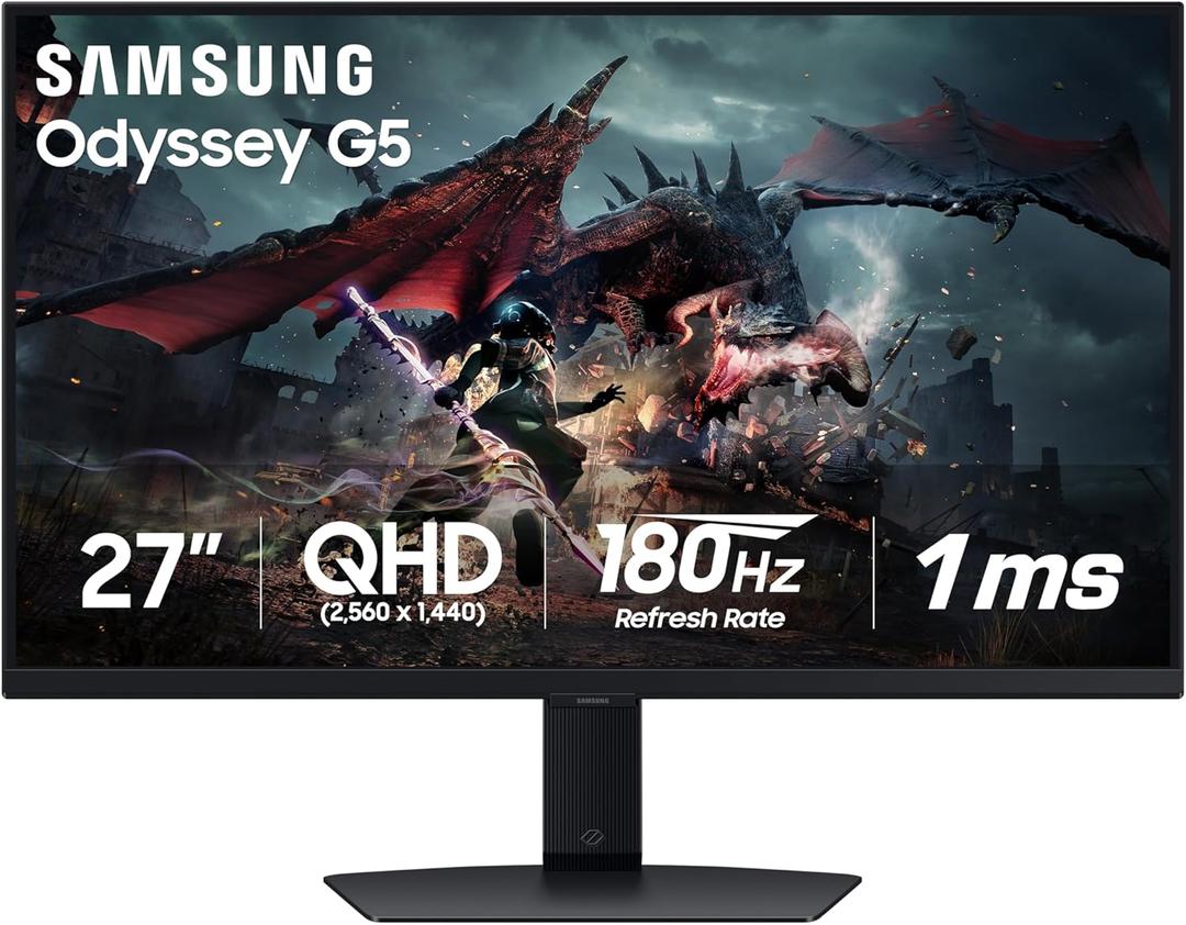 SAMSUNG 27-Inch Odyssey G50D Series QHD Fast IPS G-Sync Compatible Gaming Monitor, 1ms, VESA DisplayHDR 400, 180Hz, AMD FreeSync, Adjustable Stand, Eye Saver Mode, LS27DG500ENXZA