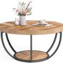 LITTLE TREE Round Coffee Table, 32" Circle Coffee Table for Living Room, 2-Tier Wood Accent Center Table with Open Storage Industrial Design Home Furniture (Wood Grain and Black), 1 Pc