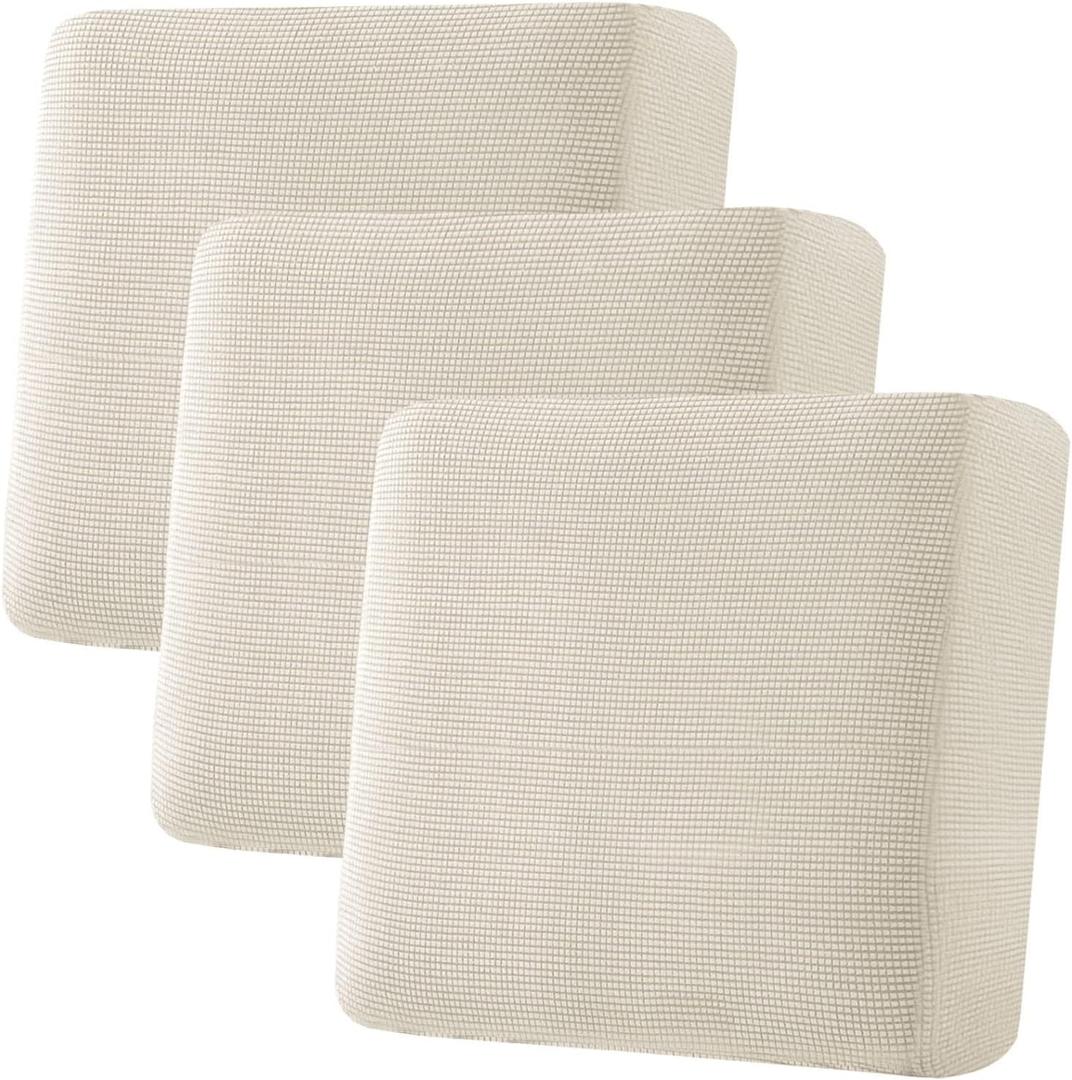 H.VERSAILTEX Super Stretch Individual Seat Sofa Covers Couch Slipcover Sets Thick Jacquard Textured Twill Fabric (3 Piece XL Sofa Cushion Covers, Natural)