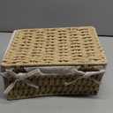 Large Wicker Basket with Lid, Khaki Paper Rope Woven Storage Box with Removable Liner, Stackable Shelf Bin for Bathroom, Closet, Nursery