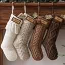 Farmhouse Knitted Personalised Christmas Stockings: 4 Pack 18 Inch Rustic Neutral Cable Knit Fireplace Stockings, Rustic Cozy Hanging Xmas Stocking Decorations for Family Holiday Dcor, Earth Tones