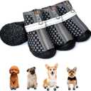 Black Dog Shoes for Small Dogs, Anti-Slip Dog Boots with Reflective Strips, Puppy Paw Protectors for Ourdoor Indoor Walking Winter Snow Summer Hot Pavement, Waterproof in Rainy Weather 4PCS/Set (#2(width 1.1-1.3 inch) for 6.6-11.0 lbs)