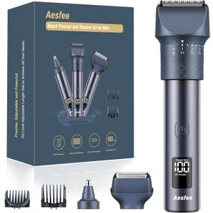 Beard Trimmer and Clippers Set for Men with Foil Shaver, Professional 3-IN-1 Mens Shaving Fades Kit with Nose Trimmer, IPX7 Waterproof Wet/Dry, Precise Dial Adjustable 20 Settings, USB-C Rechargeable