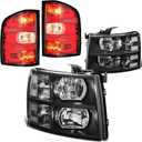 Black Clear Headlight Tail Light Assembly For 07-13 Silverado 1500, 07-14 2500 3500HD Replacement Head light Red Rear Brake Lamp for 2007 2008 2009 2010 2011 2012 2013 2014
