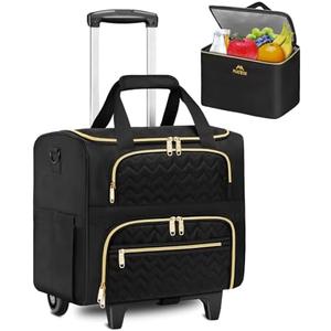 MATEIN Rolling Laptop Bag for Women, 15.6 Inch Rolling Briefcase with Wheels &Detachable Cart, Roller Computer Teacher Tote Bag with Insulated Lunch Box Gift for Nurse Work Business Office, Deep Black
