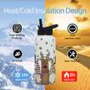 Insulated Christmas Water Bottle 32 oz, Snowman Reindeer Gnome Water Bottle with Straw, Reusable Leakproof Water Bottle Stainless Steel, Christmas Gifts for Women (white brown red)