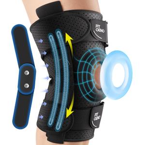 Fit Geno Hinged Knee Brace for Meniscus Tear: Adjustable Support for Knee Pain w/Built-in Side Stabilizers & Removable Metal Hinges for ACL MCL Injury or Surgery Recovery - Men and Women (Plus fits XXL/3XL/4XL, Black)