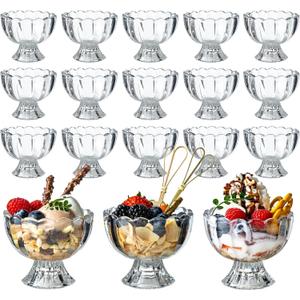 5oz Iced Cream Dessert Bowl, Vintage Footed Tulip Glass Dessert Cups, Cute Glass ware with Heavy Base, Drinking Cup for Sundae, Fruit, Ice Cream, Snack, Condiment, Holiday Party (18)