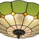 Tiffany Style Ceiling Light 16 Inch 3-Lights Stained Glass Flush Mount Ceiling Light for Bedroom Dining Room Living Room