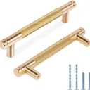 Knurled Cabinet Pulls 12 Pack, 5 Inch Long Cabinet Handles Metal Door Pulls, Kitchen Drawer Pull Knurled Dresser Handles - 3 3/4" Hole to Hole, Golden
