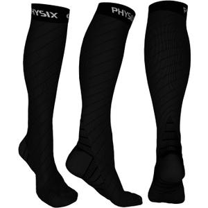 Physix Gear Compression Socks 20-30 mmHg - Men & Women - Running, Nurses, Shin Splints, Flight, Travel (S/M, Black)