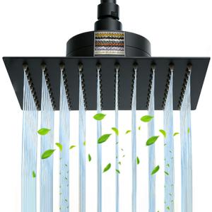 Filtered Shower Head Rainfall Showerhead with Filters Stainless Steel Reduces Chlorine and Heavy Metals Square 8 Inch Showerhead Matte Black