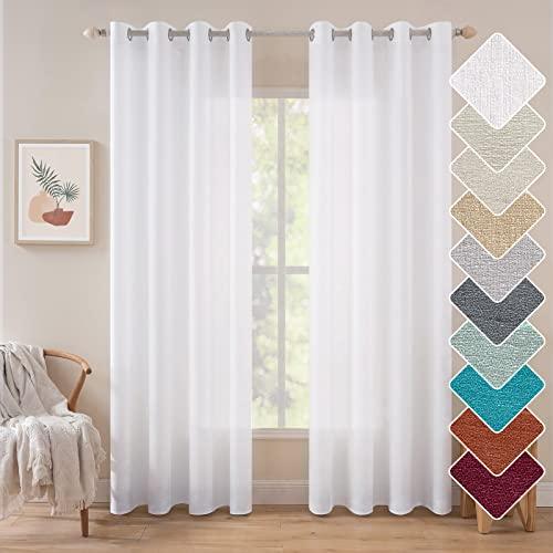MIULEE White Linen Curtains 96 Inches Long 2 Panels for Living Room Bedroom Natural Faux Linen Textured Semi Sheer Light Filtering Privacy Window Treatments Grommet Voile Drapes W 52 x L 96 Inch