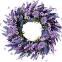 Sggvecsy Lavender Wreath for Front Door 22 Inch - Purple Daisy Spring Summer Artificial Wild Flower Greenery Leaves for All Seasons - Farmhouse Home Wall Indoor Outdoor Window Decor (Purple)