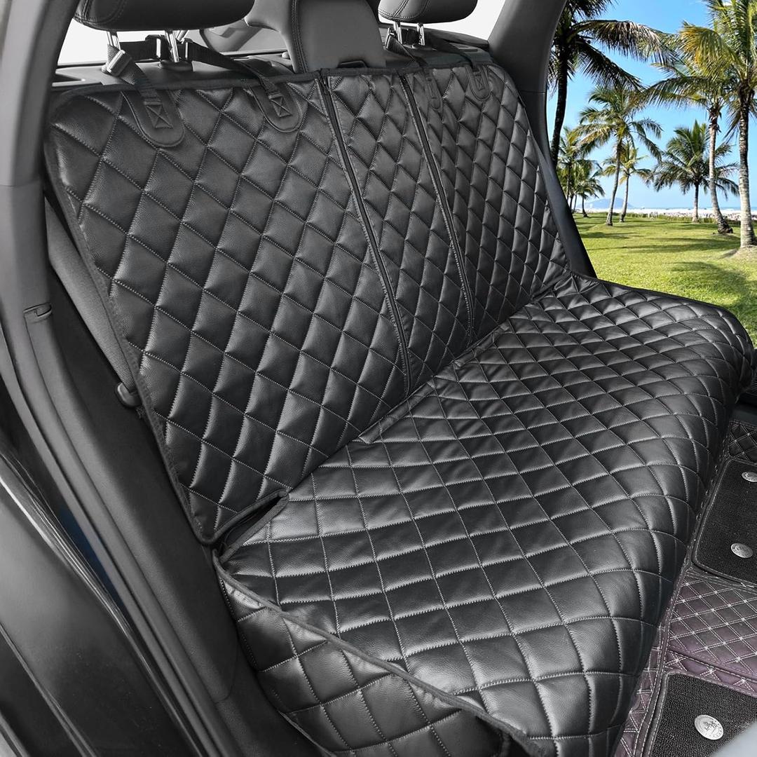 Dog Car Seat Cover for Back Seat, Waterproof Back Seat Covers for Dogs, PU Leather Nonslip Bench Car Seat Protector Universal Fit Most Vehicles,SUVs,Small TrucksBlack,Standard