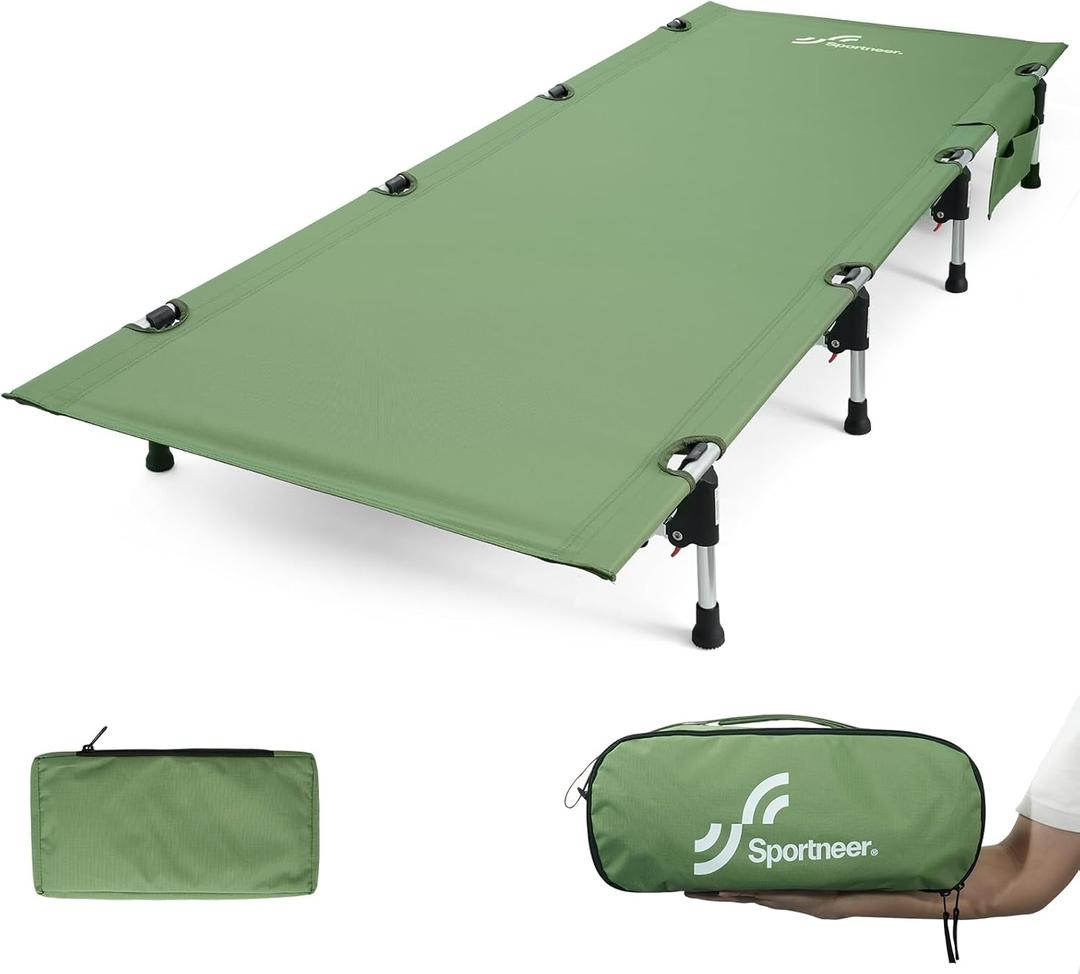 Sportneer Camping Cot, Folding Cots Lever Lock Portable Lightweight Sleeping Camping Bed for Adults Outdoor Travel Backpacking Camp Hiking Supports 330lbs (Green)