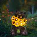 Solar Garden Decor Black Bear Outdoor Statue, Outdoor Patio Sculpture Decor LED Lights Gifts for Mom or Daughter, Garden Statues Birthday Gifts for Women Home and Yard