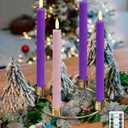 SHYMERY Flameless Advent Candles,Real Wax Battery Operated Electric LED Taper Candles with Remote Timer, Set of 4 Purple & Pink Flickering for Wreath Thanksgiving Christmas Outdoor Centerpieces
