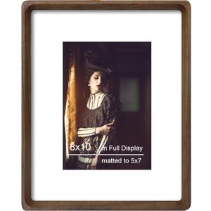 8x10 Picture Frame Natural Walnut Wood with Mat for 5x7, Original Natural Solid Wood 8 by 10 Photo Frames with Tempered Glass Cover for Wall and Tabletop Display