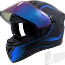 Full Face Motorcycle Helmets for Adult Men Women, DOT Approved Street Bike Racing Helmet Dual Visor Quick Release Buckle, Motorbike ADV Moped Helmet with Extra Clear Visor (XX-Large, Matte Black Blue)