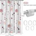 QiyI Watercolor Floral Shower Curtain, 3D Embossed Butterflies Pink Brown Flower Bathroom Curtain, Minimalist White Cloth Bath Curtain, Waterproof Fabric Textured Shower Curtain Set with Hooks, 72x72