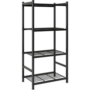 Small Storage Shelves, 4-Tier Metal Shelving Unit with Adjustable Feet, Compact Shelf Organizer for Garage, Kitchen, Pantry and Closet Organization, 17.7" x 11.8" x 43.3" Black