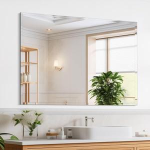 Frameless Mirror for Bathroom Vanity,12x16in Wall Mounted Mirrors for Over Sink Decorative Rectangular Frameless Mirror,With Polished Edge,Hangs Horizontally Or Vertically,Entryways,Room,Shatterproof