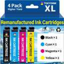 TOKYOINK 222XL Ink Cartridges Combo Pack Remanufactured Replacement for Epson 222 Ink Cartridge 222XL Works for XP-5200, WF-2960Printer (Black, Cyan, Magenta, Yellow Multipack Pack)