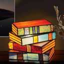 Resin Stained Stacked Books Lamp, Vintage Nightstand Desk Book Lamps for Living Room, Handcrafted Resin Table Lamp for Living Room, Bedroom, Office Decor