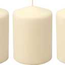 Stonebriar 3 Pack Tall 3 x 4 Inch 35 Hour Long Burning Unscented Ivory Wax Pillar Candles