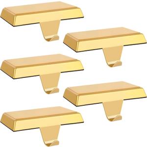 Palonu 2 Pcs Christmas Gold Stocking Holders, Heavy Duty Mantle Hangers with Non-Slip Pad, Weighted Stocking Hooks Christmas Ornaments for Xmas Holiday Fireplace Shelf Window Decoration