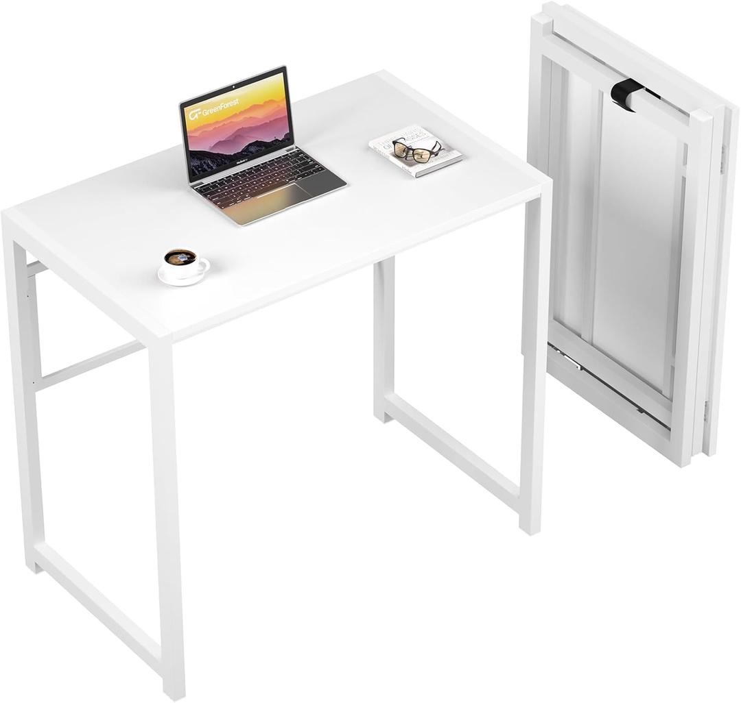 GreenForest Folding Desk for Small Spaces,35.4 in No-Assembly Small Computer Desk for Home Office,Space Saving Foldable Table Study Office Desk,White