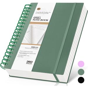 Spiral Notebook Journal, 360 Pages College Ruled Notebooks, Lined Thick Journals for Women Men, B5 Big Spiral Notebooks with 100GSM Paper, Spiral Bound Journal for Writing Work School Green 7.6"×10"