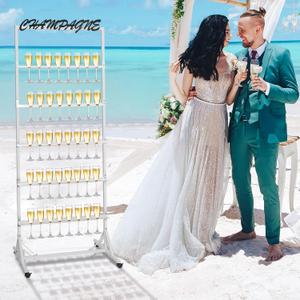 Champagne Wall Holder for Party - 40 Glasses Metal Champagne Display Stand 5-Tier Champagne Rack Shelf with Swivel Casters for Wedding Bar Decor (White)