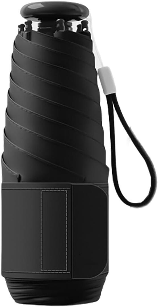 Mini Travel Folding Umbrella with Micro Button Handle&5cm/2IN Hook and Loop Strip for Women Men Kids-Portable Compact Pocket Parasol,Lightweight Small,6 Ribs,Anti UV Protection,Rain Sun, Backpack,Car (Black)