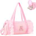 Personalized Initial Dance Bag for Girls 6-9, Medium Lace Gym Sport Yoga Cheer Dance Bags Gift for Teen Girls, Cute Letter Kids Ballet Bag Toddler Travel Duffel Tote with Adjustable Straps(Pink-A)