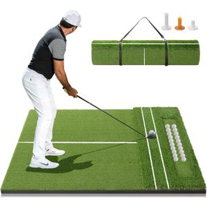 RELILAC 5x4ft Golf Mat with Ball Tray, 26/31mm Thickened Golf Hitting Mats for Backyard, Driving Range, Indoor & Outdoor Practice, Turf Matt with 3 Tees for Chipping Swing Driving Training