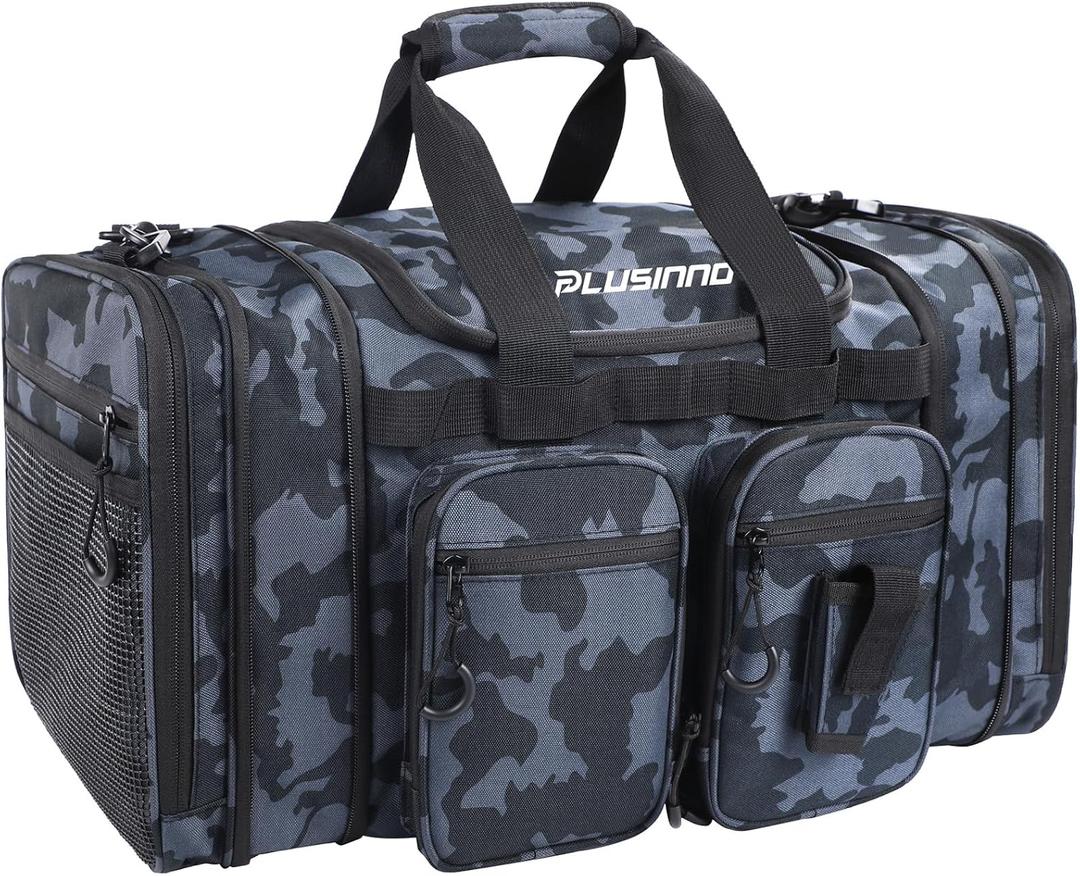 PLUSINNO Tackle Bag - Expandable Fishing Bag for Saltwater & Freshwater - Water Resistant Fishing Gear Shoulder Bag For Men, All-purpose Carrying Bags for Outdoors